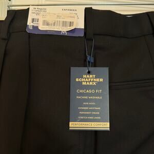 NWT Hart Schaffner Marx Chicago Fit Wool Dress Pants 34R Black Expander Waist